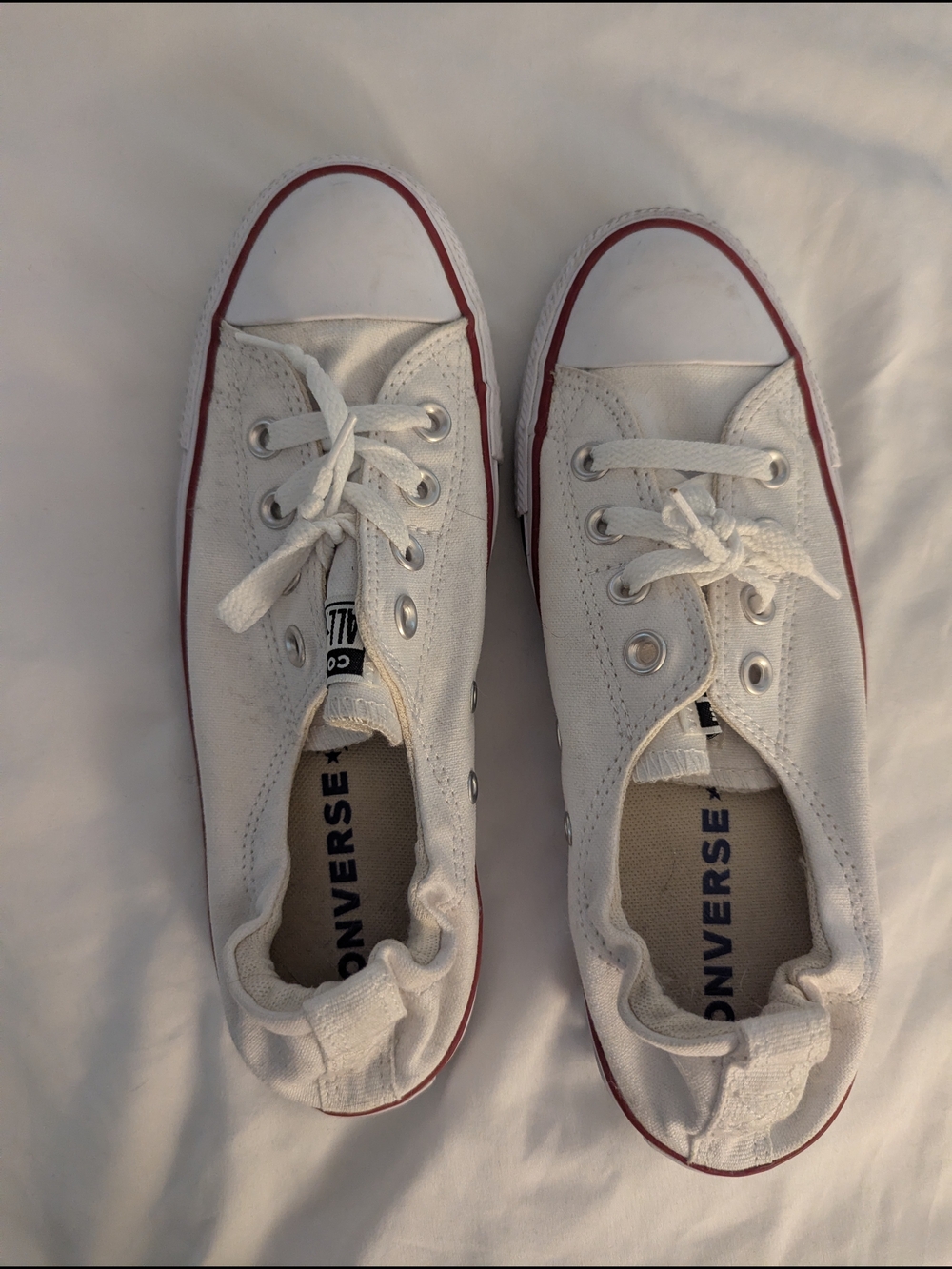 Converse Women's White Canvas Low-Top Sneakers with Red Trim